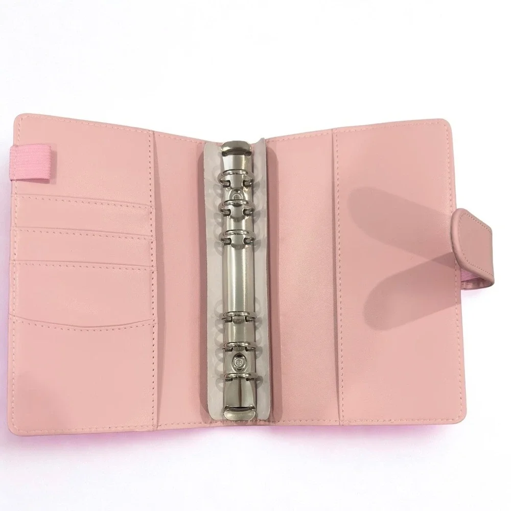A6 Dusty Pink Faux Leather 6-Ring Binder Planner Personal Organizer Snap Closure
